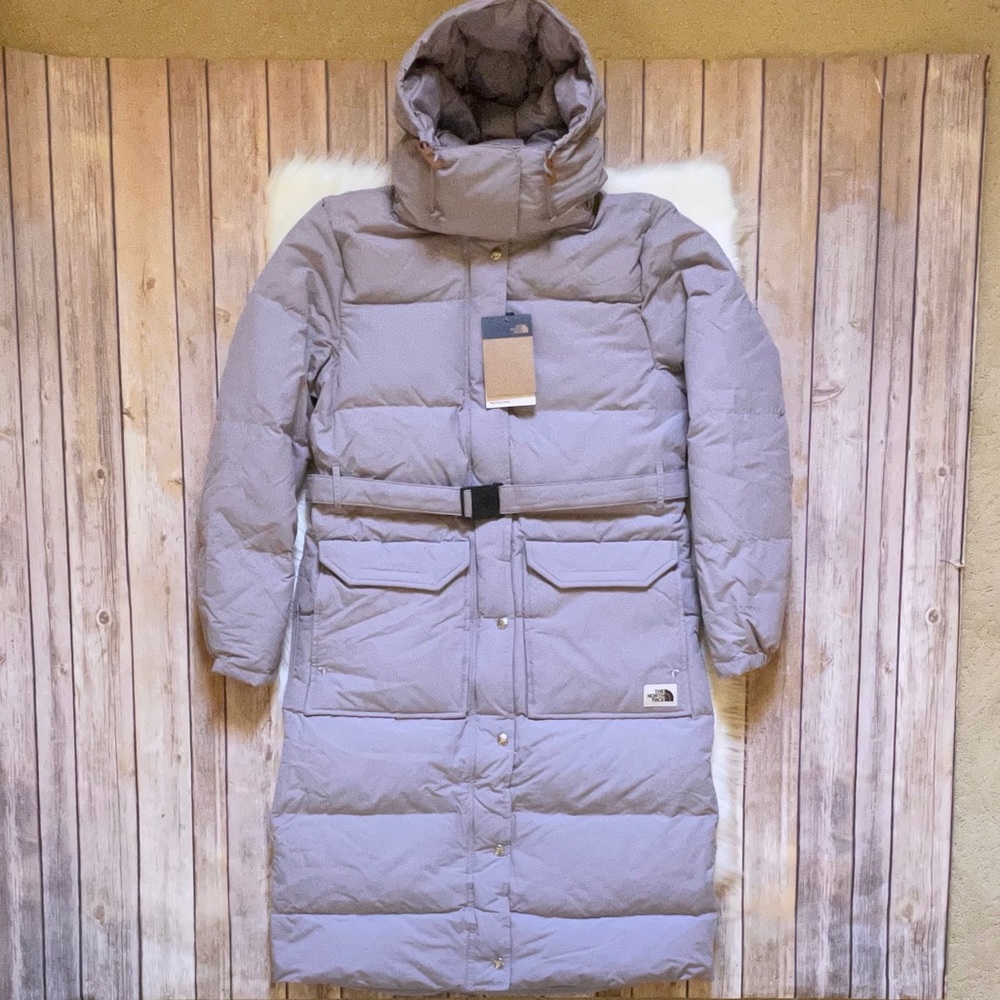 The North Face Long Quilted Puffer Coat in Light Gray - Picture 3 of 12